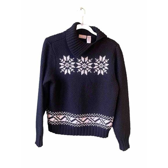 Liz Claiborne Sweater Womens XL Pullover Black White Wool Blend Winter Pullover - Picture 1 of 8